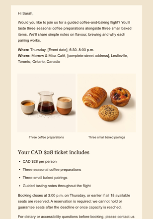 Thursday Coffee Pairing Invite email design preview