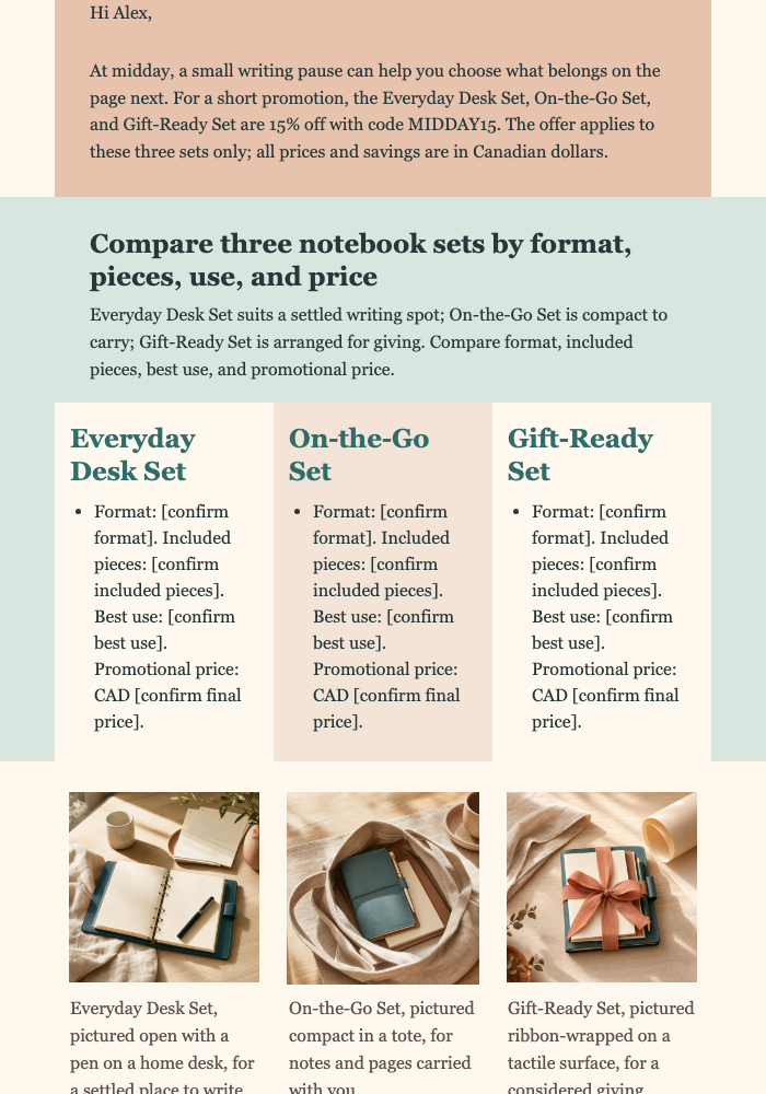 Midday Notebook Set Edit email design preview