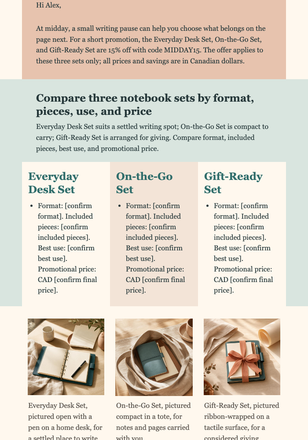 Midday Notebook Set Edit email design preview