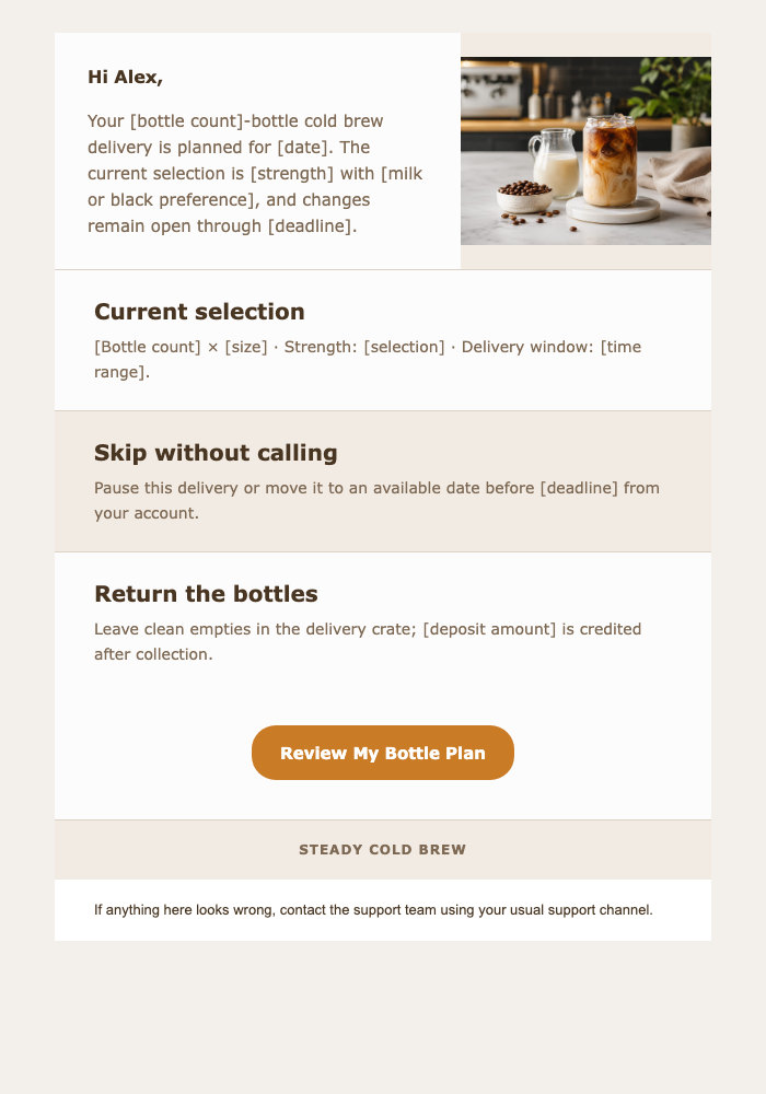 Your Cold Brew Bottle Plan email design preview