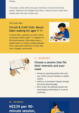 Plan Your Club Return email design preview