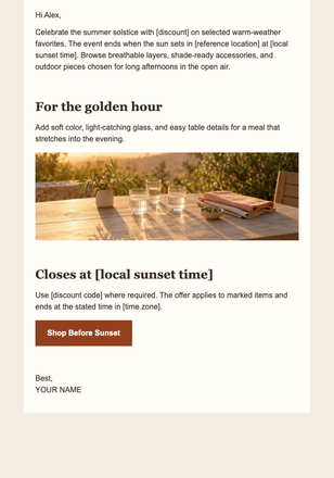Summer Solstice Sunset Sale email design preview