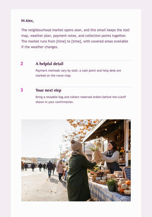 Your Market-Stall Route for Saturday email design preview