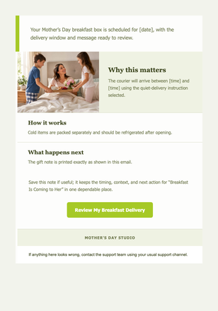 Breakfast Is Coming to Her email design preview