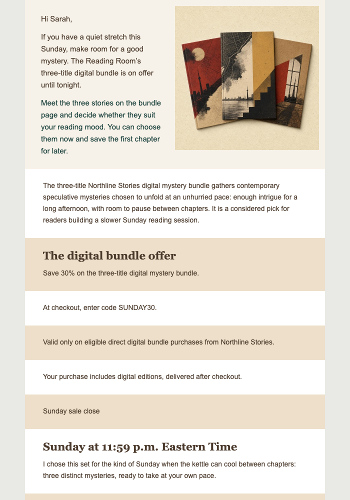 Sunday Reading Room Flash Sale email design preview