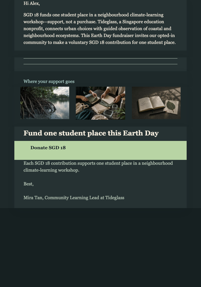 Earth Day Supporter Ticket email design preview
