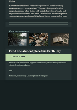 Earth Day Supporter Ticket email design preview