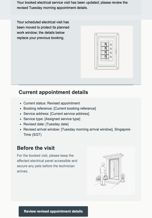 Revised Electrical Visit Notice email design preview
