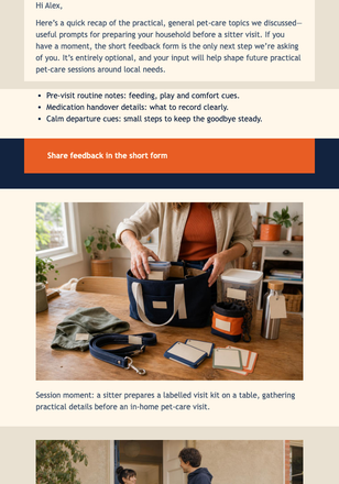 Pet Care Event Feedback email design preview