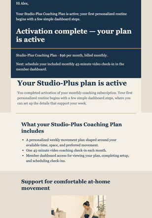 Your Coaching Plan Is Active email design preview
