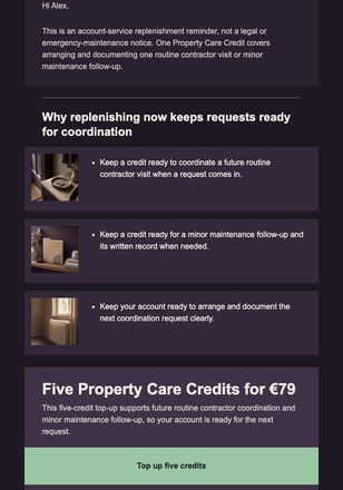 Property Care Credit Top-Up email design preview