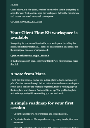 Course Workspace Ready email design preview
