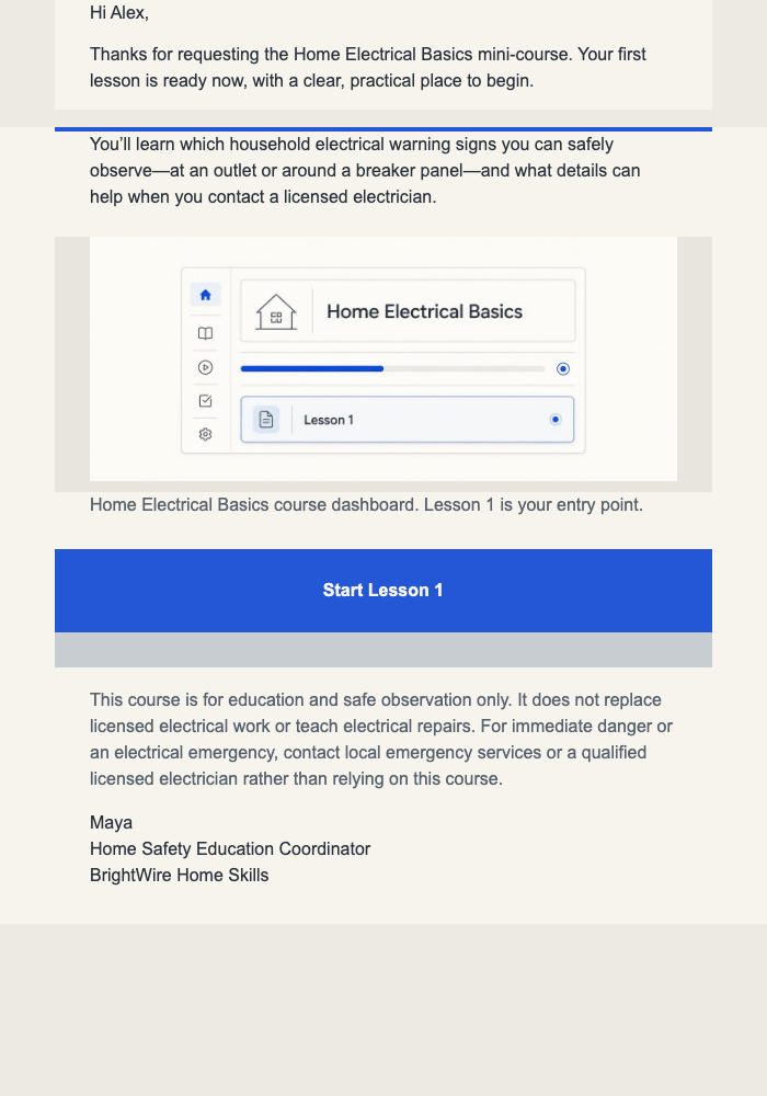 Start Your Home Electrical Basics Course email design preview