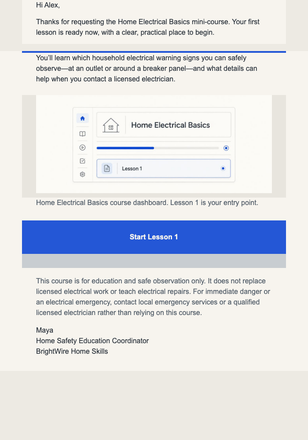 Start Your Home Electrical Basics Course email design preview