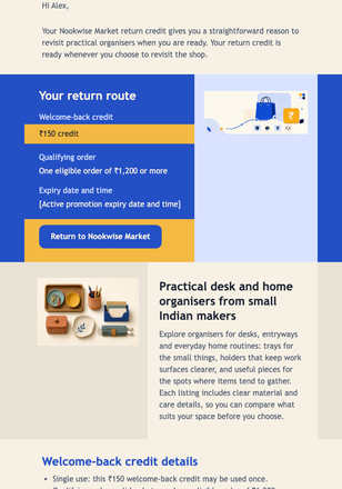 Marketplace Return Credit email design preview