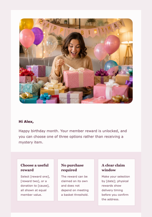 Your Birthday Member Surprise email design preview