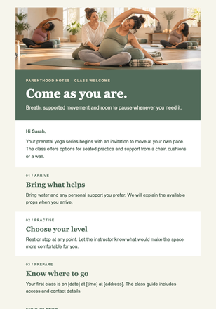 Your Prenatal Yoga Welcome email design preview