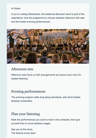 The Brass Band Set List email design preview