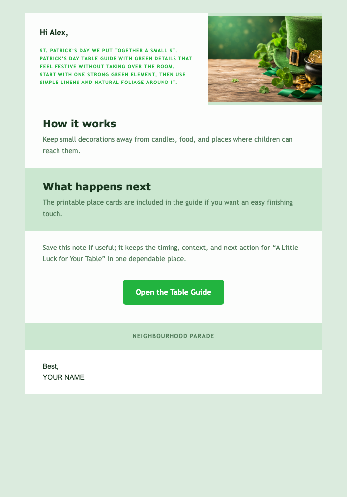 A Little Luck for Your Table email design preview
