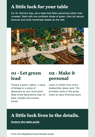 A Little Luck for Your Table email design preview