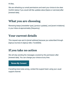 Email Consent Renewal Request email design preview