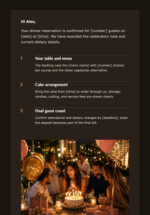 Your Birthday Dinner Reservation email design preview