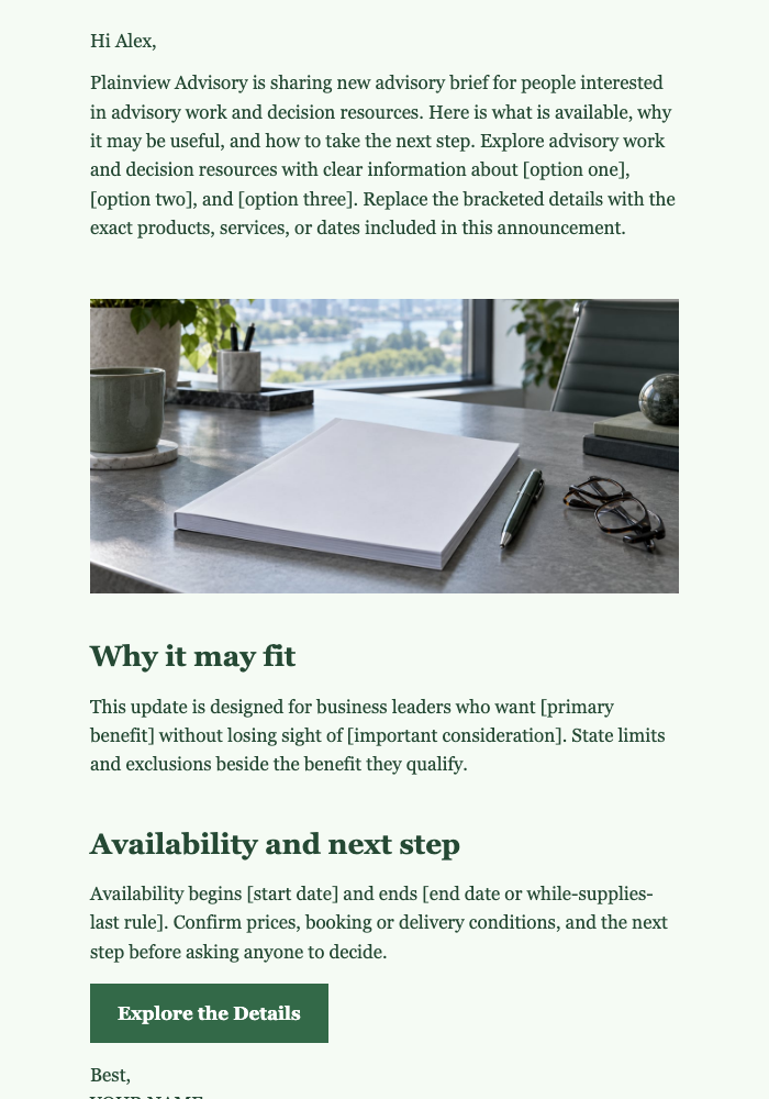 New Advisory Brief — Management Consultants email design preview