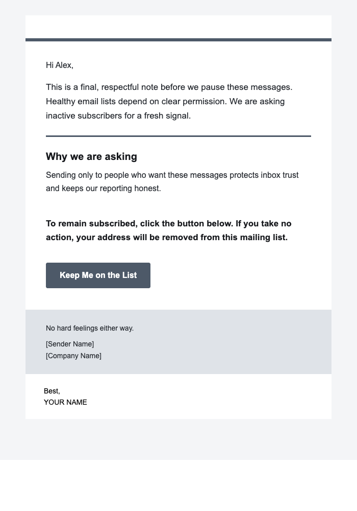 Transparent List Cleanup — Final Note email design preview