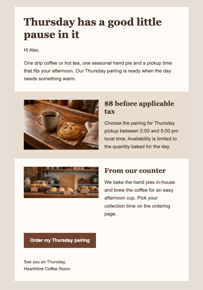 Thursday Afternoon Pairing email design preview