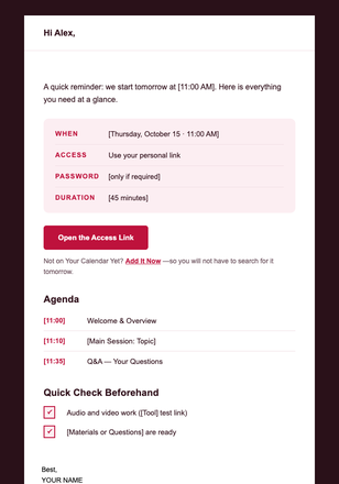 Event Reminder email design preview