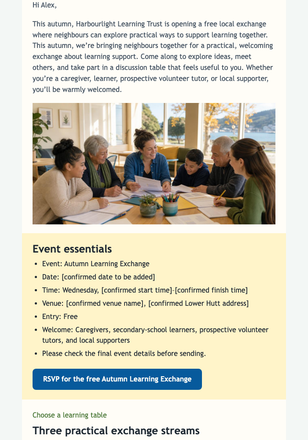 Autumn Learning Exchange Invitation email design preview