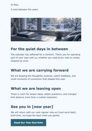 Between the Years email design preview