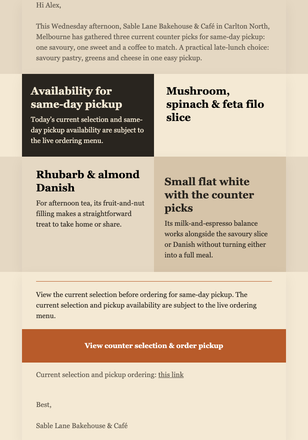 Wednesday Afternoon Picks email design preview