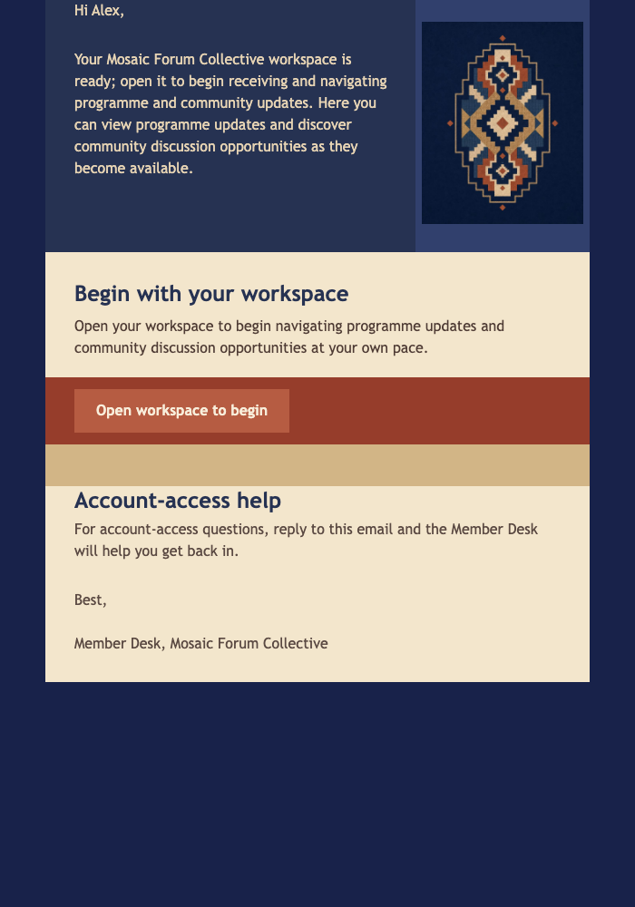 Community Workspace Welcome email design preview