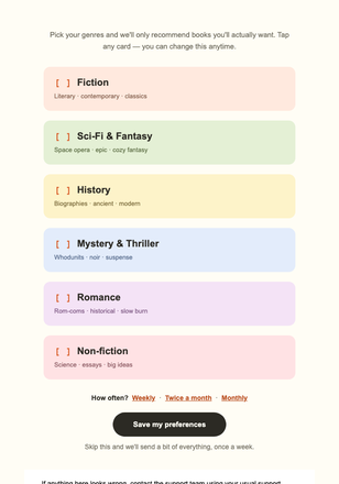 Welcome – Choose Your Interests email design preview