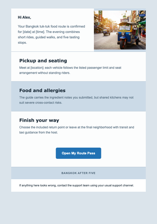 Your Bangkok Tuk-Tuk Food Route email design preview