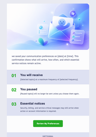 Notification Preferences Saved email design preview