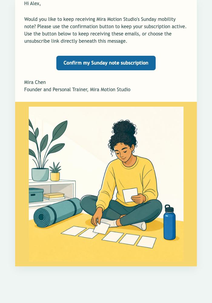 Keep Your Sunday Mobility Note email design preview