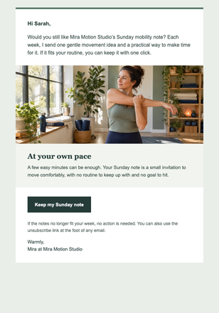 Keep Your Sunday Mobility Note email design preview