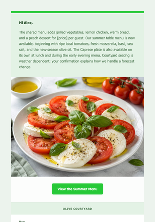The Caprese Summer Table email design preview