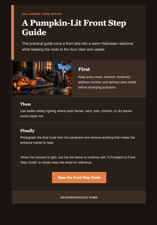 A Pumpkin-Lit Front Step Guide email design preview