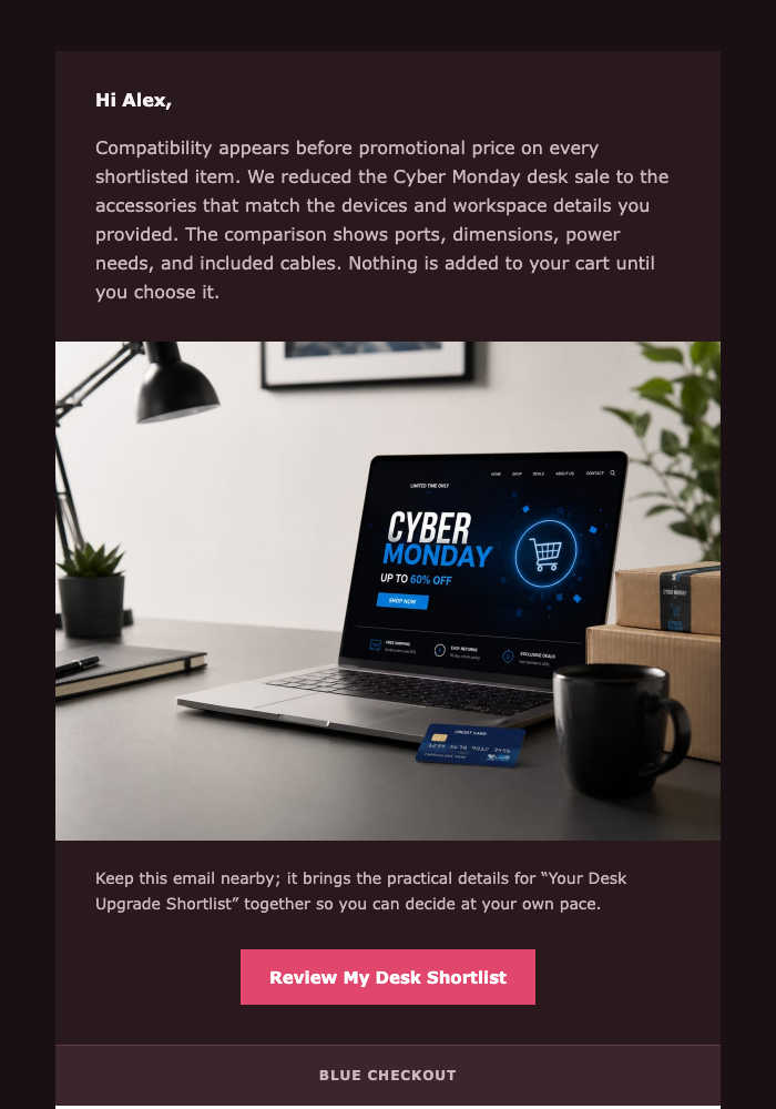 Your Desk Upgrade Shortlist email design preview