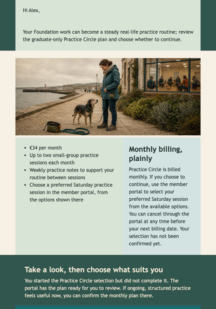 Practice Circle Plan Follow-Up email design preview