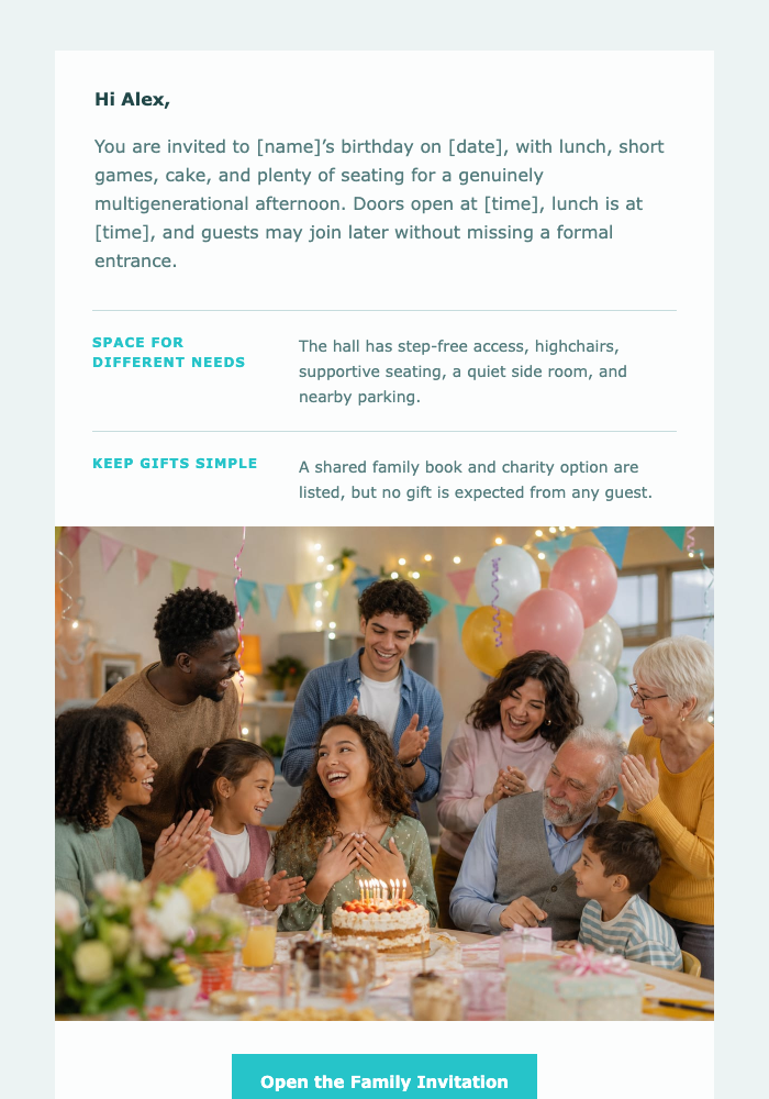 The Whole-Family Birthday email design preview