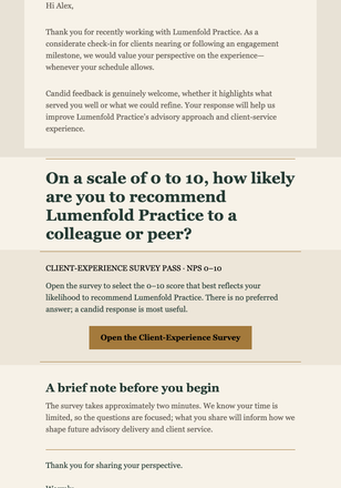 Client Feedback Pass email design preview