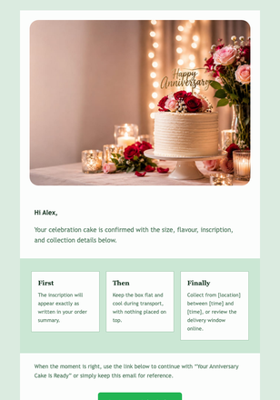 Your Anniversary Cake Is Ready email design preview