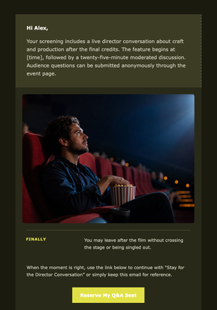 Stay for the Director Conversation email design preview