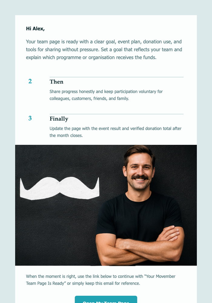Your Movember Team Page Is Ready email design preview