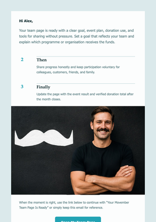 Your Movember Team Page Is Ready email design preview