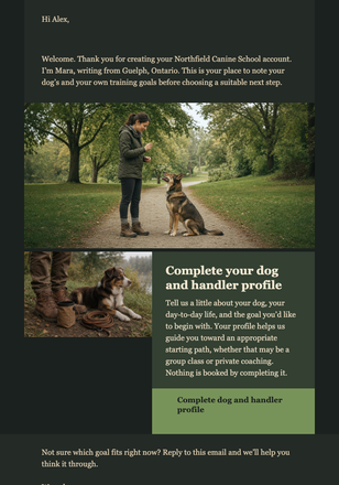 New Member Training Path Welcome email design preview